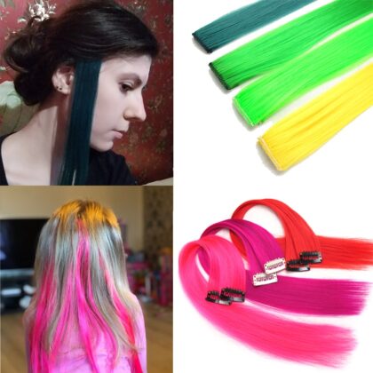 Synthetic rainbow clips in one piece hair extensions 16 inch 40cm long hair pieces with clips in dream ice’s