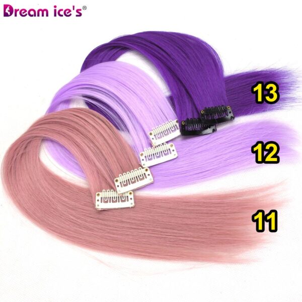 Long Straight Hair Piece Hair Extensions Clip In Highlight Rainbow Color Hair Streak Blue Pink Yellow Synthetic Hair Strands