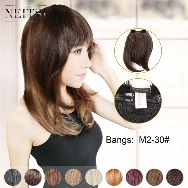 Neitsi 8'' Short Synthetic Bangs Heat Resistant Hairpieces Hair Women Natural Short Fake Hair Bangs Hair Clips For Extensions