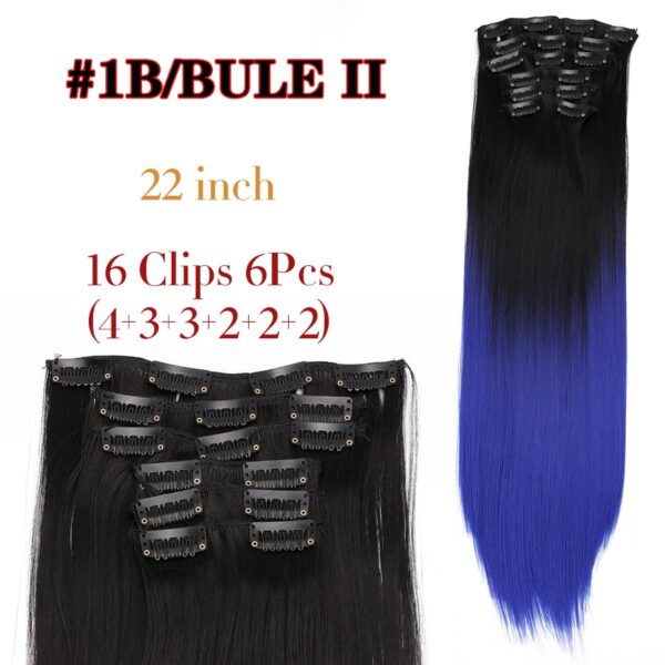 Leeons 16 colors 16 clips Long Straight Synthetic Hair Extensions Clips in High Temperature Fiber Black Brown Hairpiece