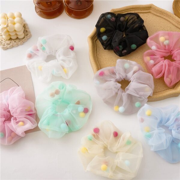 fashion Novelty women Organza with ball hair scrunchies ins girl's cute Ponytail Holder Hair accessories hair bands for Laides