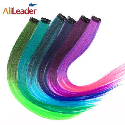 AliLeader Synthetic Product Highlight One Piece Hair Clip In Extensions Ombre 20 Colors 50Cm Long Straight Hairpieces Clip On