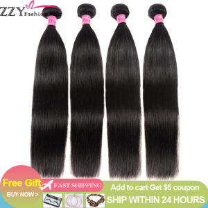 ZZY Fashion Hair Brazilian Straight Hair Bundles 4 Pieces Human Hair Bundles 8-36 Inch Non Remy Hair Extensions Natural Color