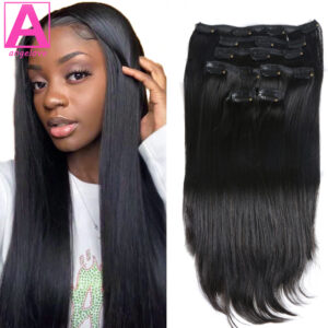 straight Clip In Human Hair Extensions 100g/set straight Clip In Extension Full Head Brazilian Clip on Hair Extension for Women